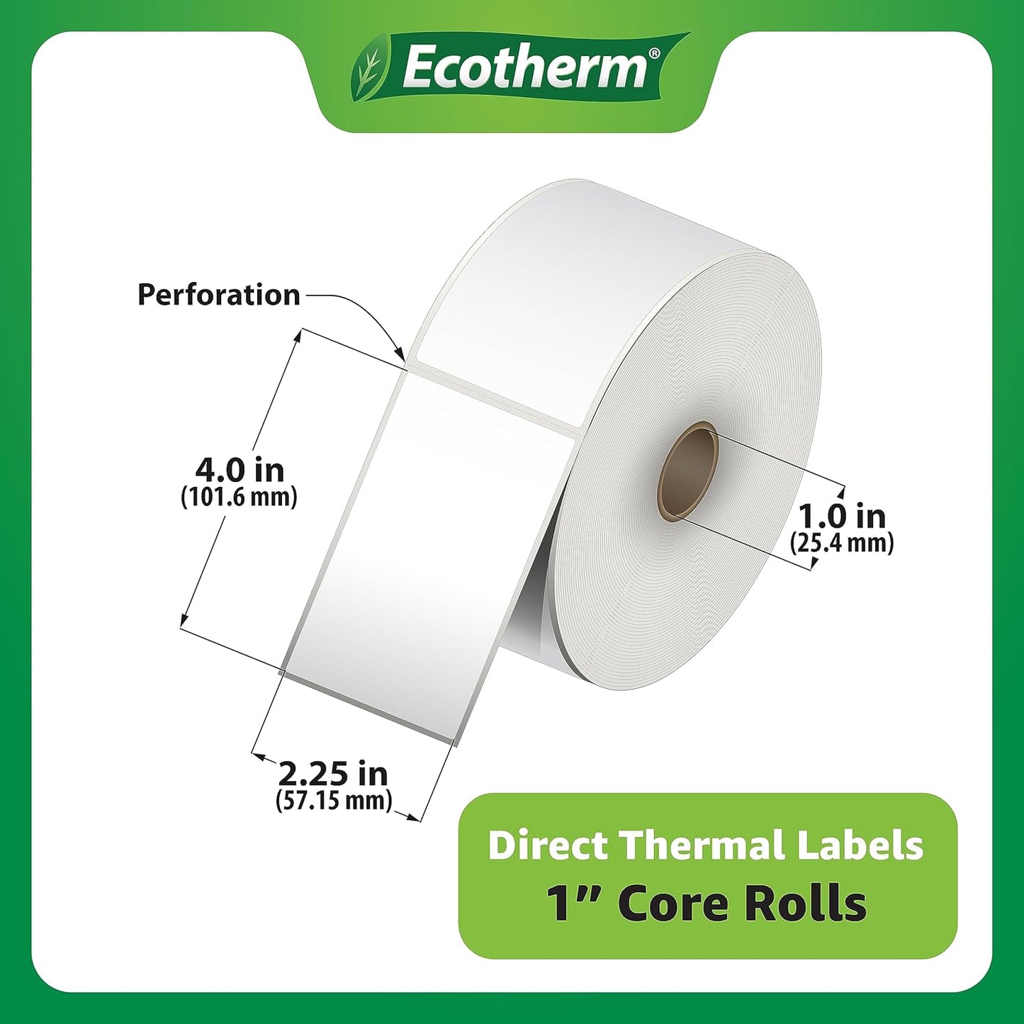 2.25" x 4" Thermal Labels | 6 Rolls | 4200 Labels | fits Zebra, Munbyn, Rollo, Godex, Arkscan, iDPRT, Offnova Thermal Label Printers and More | Blank White Adhesive Stickers by Ecotherm