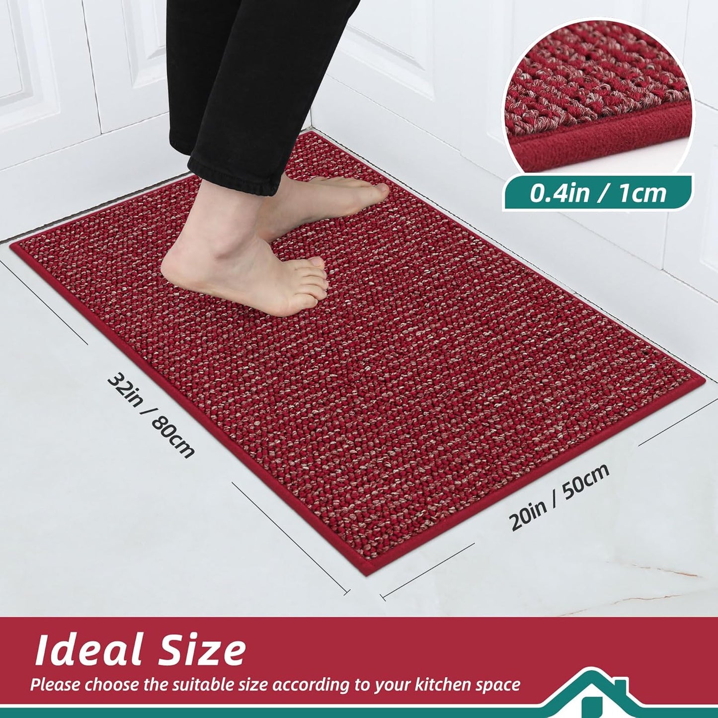 BEQHAUSE Kitchen Rugs 20"x32", Non-Slip Kitchen Mats for Floor, Super Absorbent and Stain Resistant Kitchen Rugs, Machine Washable Rugs for Kitchen, Hallway, Laundry & Sink, Red