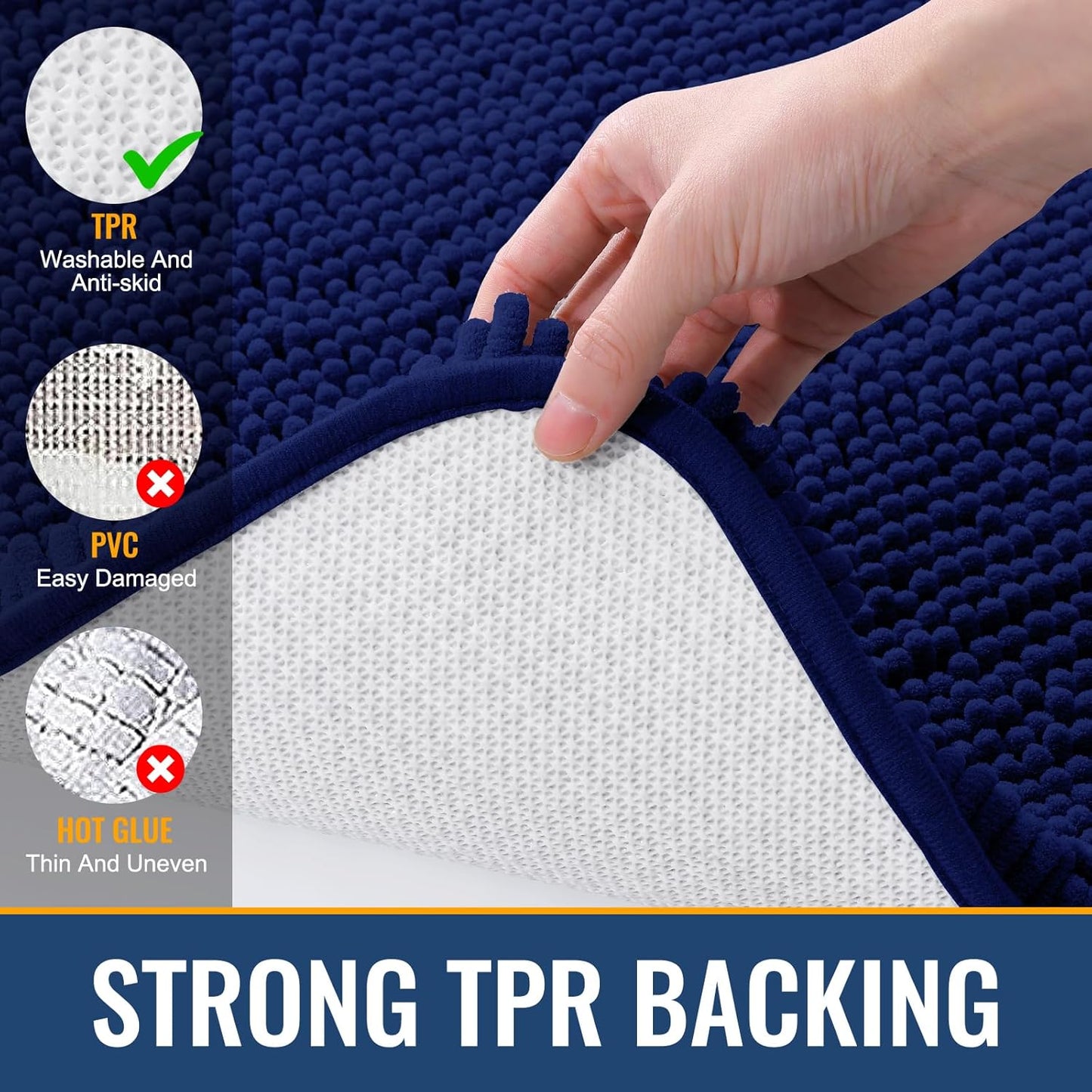 Arotive Bathroom Rugs 47x24, Extra Soft Absorbent Shaggy Chenille Bath Rugs, Machine Washable Rubber Backing Non-Slip Bath Mats for Bathroom Floor Tub and Shower, Home Decor Accessories, Navy