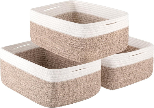 Storage Baskets for Organizing 3 Pack, Woven Baskets for Shelves, Closet Organizer Bins Empty Gift Basket Toy Storage for Toys, Books, Towels, Clothes, 15"x11.42"x6.7", Yellow