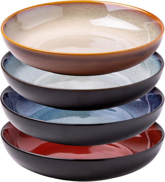LERATIO Pasta Bowls,Ceramic 38oz Pasta Bowls,9.0" Reactive Glaze Pasta Bowl Set of 4,Microwave & Dishwasher,Oven Safe,Large Wide Serving Bowls for Salad, Dessert,Pizza,Fruit -Colorful