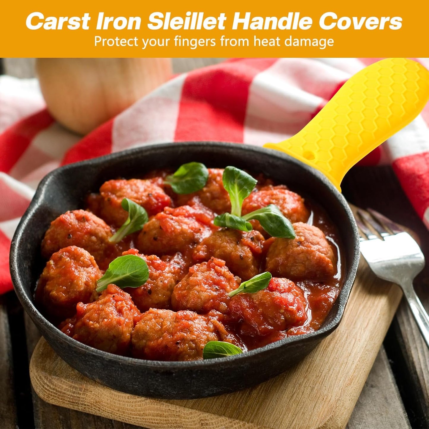 Patelai 2pcs Silicone Handle Cover for Cast Iron Skillet Kitchen Silicone Handles for Pots and Pans Non-Slip Pot Holder Sleeve for Fry Pan Griddles Metal Aluminum Cookware(Yellow)