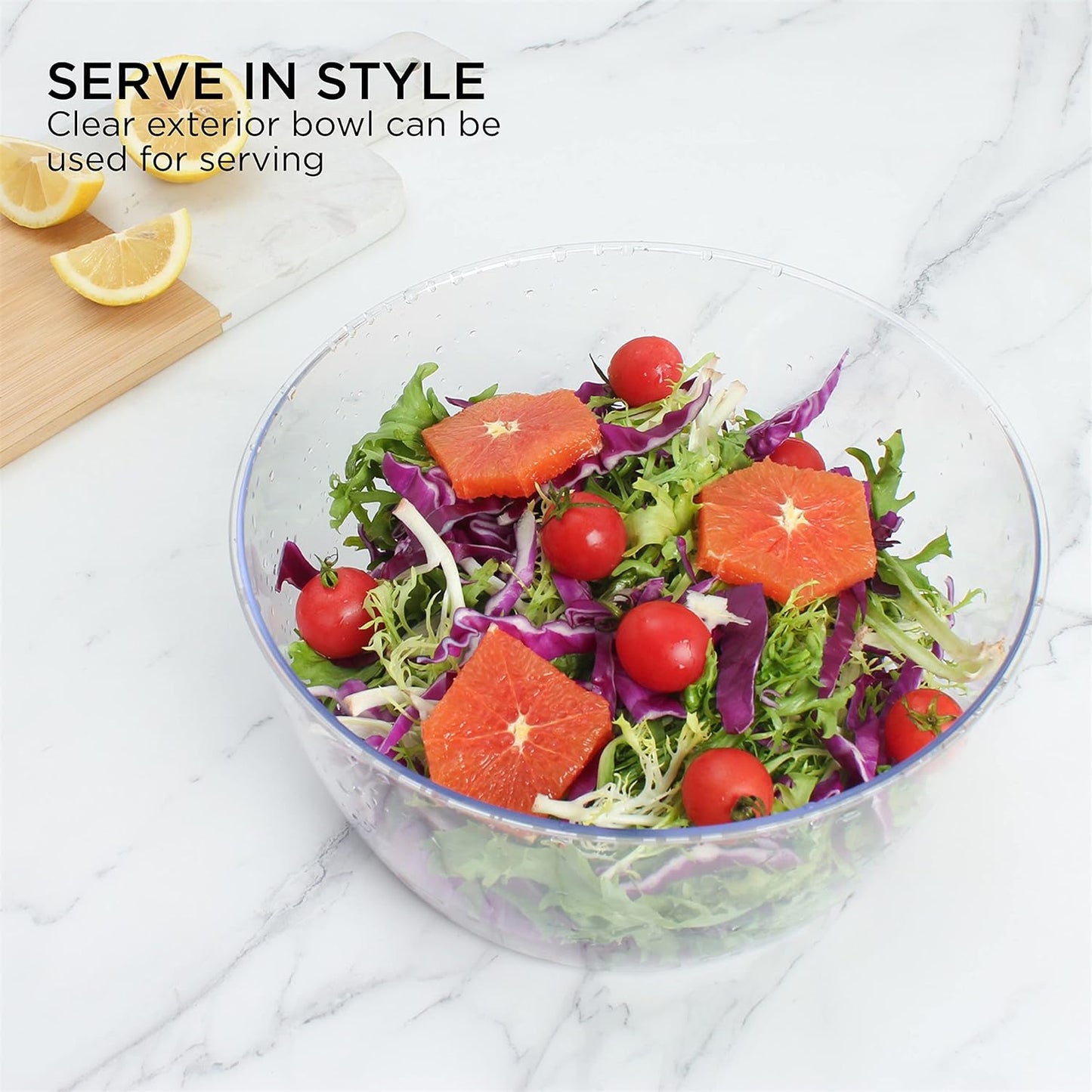 Cook with Color Salad Spinner - Lettuce and Produce Dryer with Bowl, Colander and Built in draining System for Fresh, Crisp, Clean Salad and Produce (Grey)