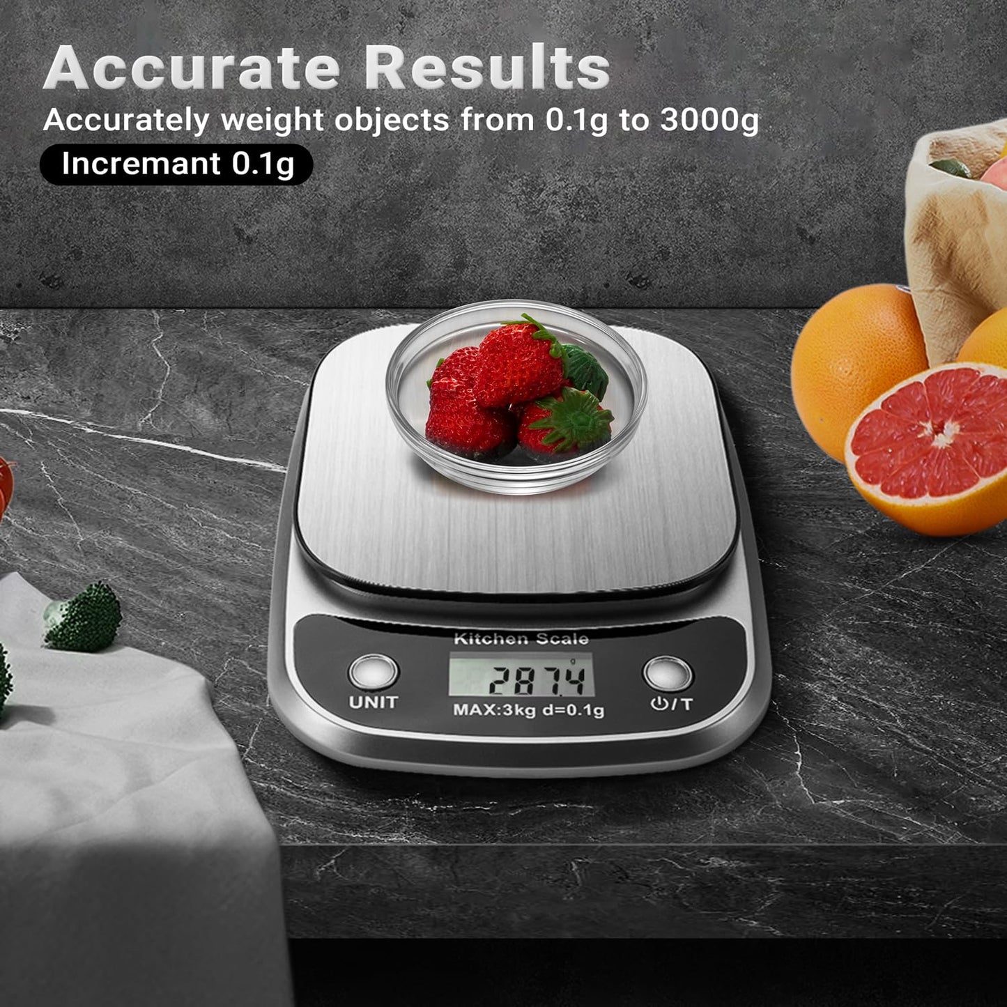 Food Kitchen Scale Digital Weight Grams and Oz，Professional Small Digital Kitchen Food Scales 3kg/0.1g for Weight Loss
