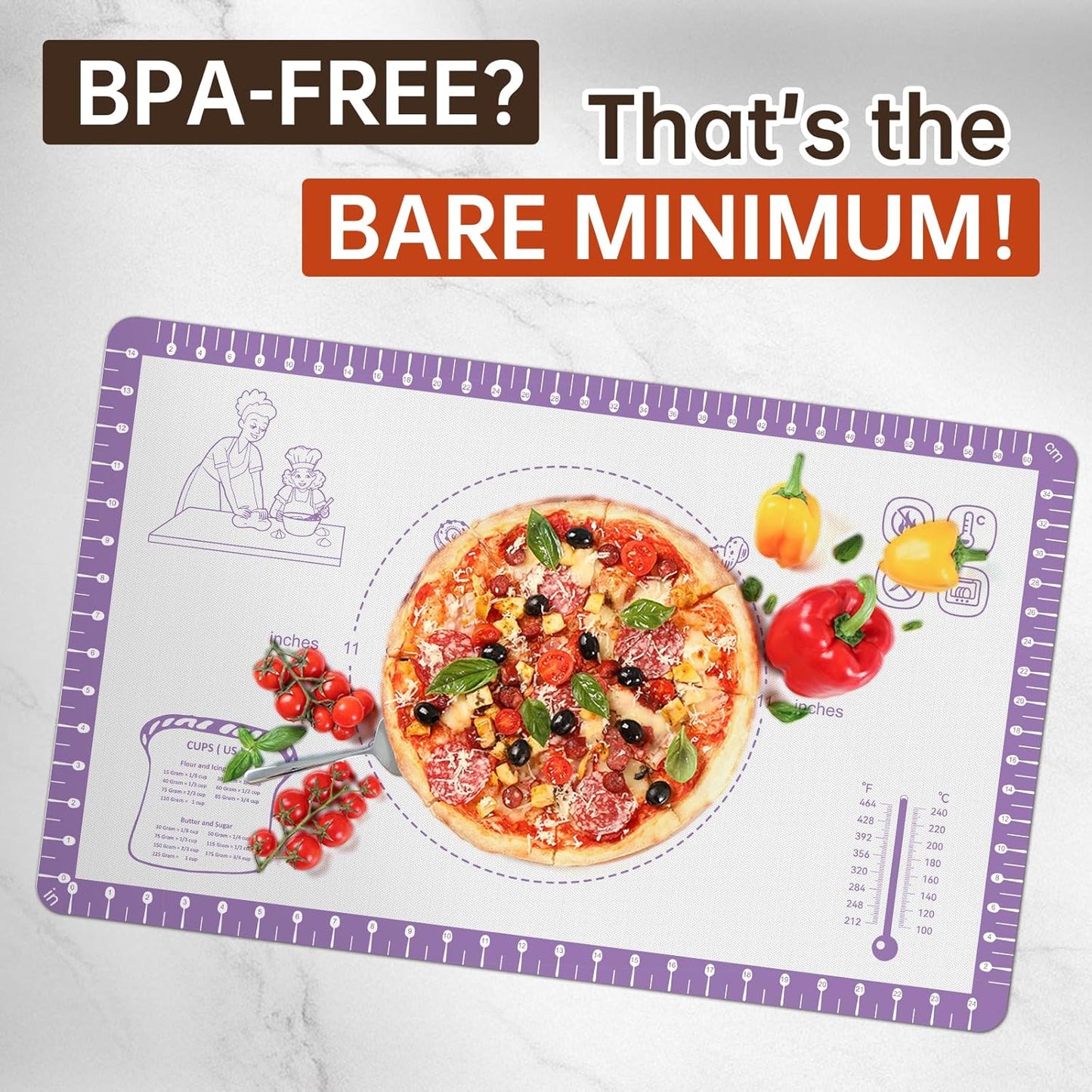 Silicone Pastry Mat with 10 Useful Recipes, Silicone Mat for Baking, Dough Rolling,Bread, Cookie, Macaron, Pizza, Surdough, Non Slip Silcone Mat for Counter, Baking Suppliers Essential