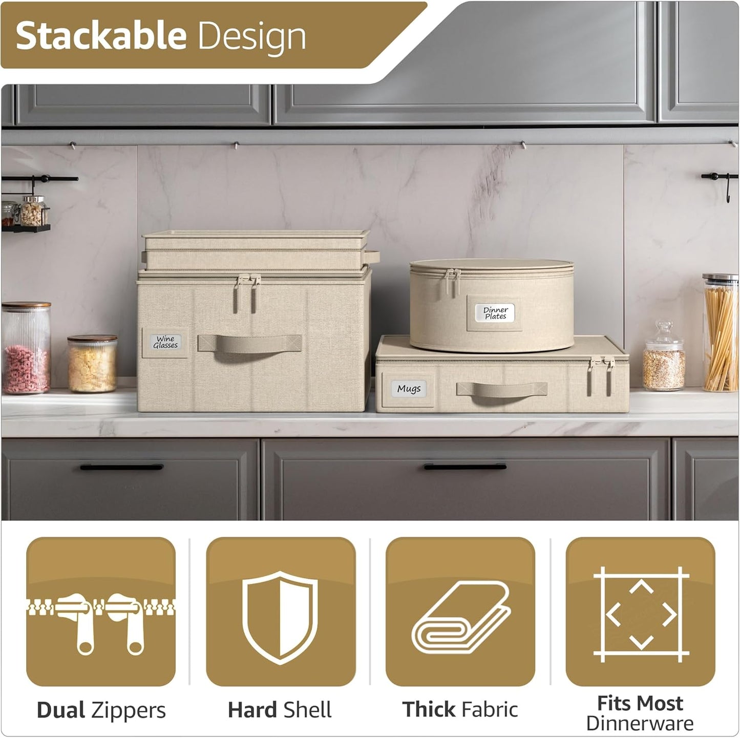 Sorbus China Storage Containers - Hard Shell Dish Storage Containers for Organizing, Moving Supplies, Party - 4 Stackable Plate Carrier Set for Dinnerware, Plate Organizer with Felt Plate Protector