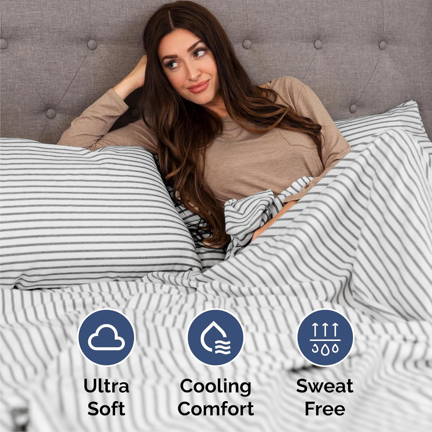 Cal King Size 4 Piece Sheet Set - Comfy Breathable & Cooling Bed Sheets Set - Hotel Luxury Bedding for Women, Men, Kids, Teens, Boys & Girls - Deep Pockets & Wrinkle Free - Oeko-Tex - Grey Stripes 2