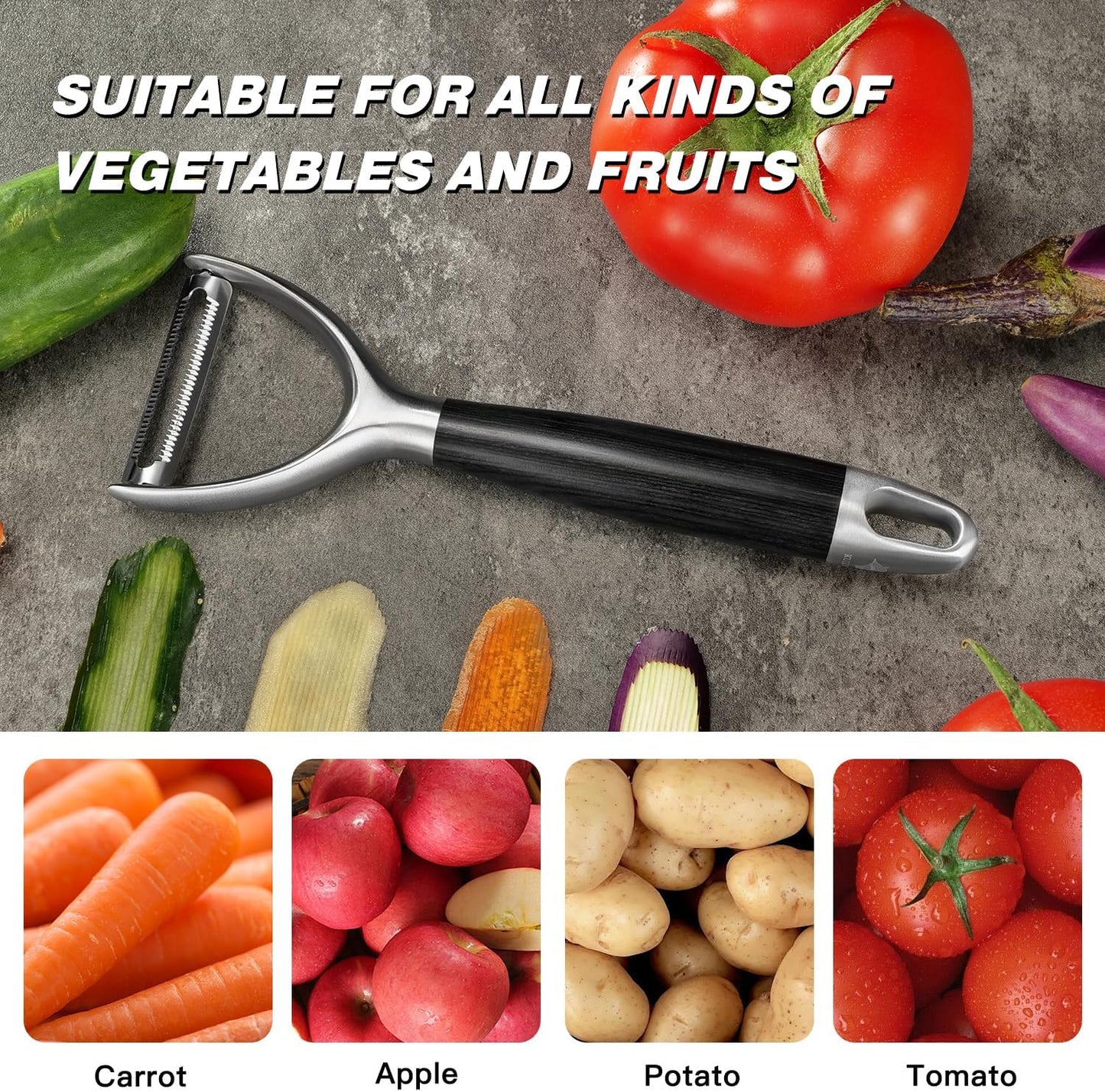 KULUNER 304 Stainless Steel Multi-Function Kitchen Peeler - With Solid Wood Handle, Sharp Durable Blade, Effortlessly Peels Vegetables and Fruits, Essential Kitchen Tool（ Type Y ）