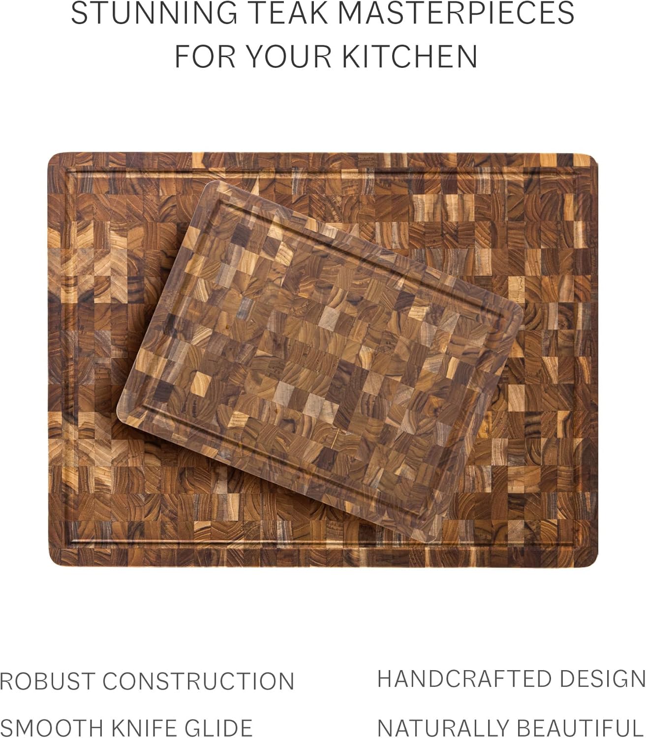 Teakhaus Butcher Block Cutting Board - Medium Thick Cutting Board with Juice Groove - Teak End Grain Wood - Knife Friendly - FSC Certified
