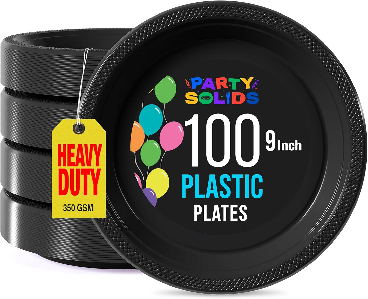 Exquisite Party Solids Black Plastic Plates For Party 9" Black Disposable Plates Heavy Duty Supplies 100 Pcs Plastic Dinnerware Sets Heavy Duty 350 GSM Disposable Dinnerware Set