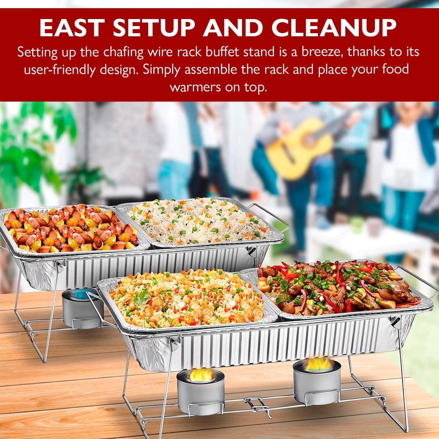 Disposable Chafing Dish Buffet Set Food Warming Trays Replacement - 3 Water Food Warmer Pans - 6 Foil Pans - 6 Lids - Buffet Set Trays Food Warmers for Parties & Events
