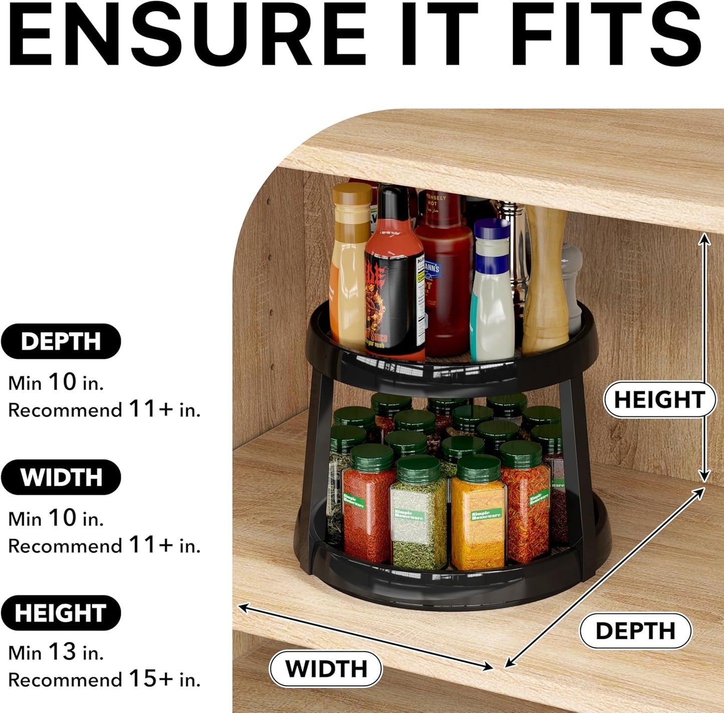 Simple Houseware 2-Tier Lazy Susan Spice Organizer, 10-Inch Diameter, Rustic Brown