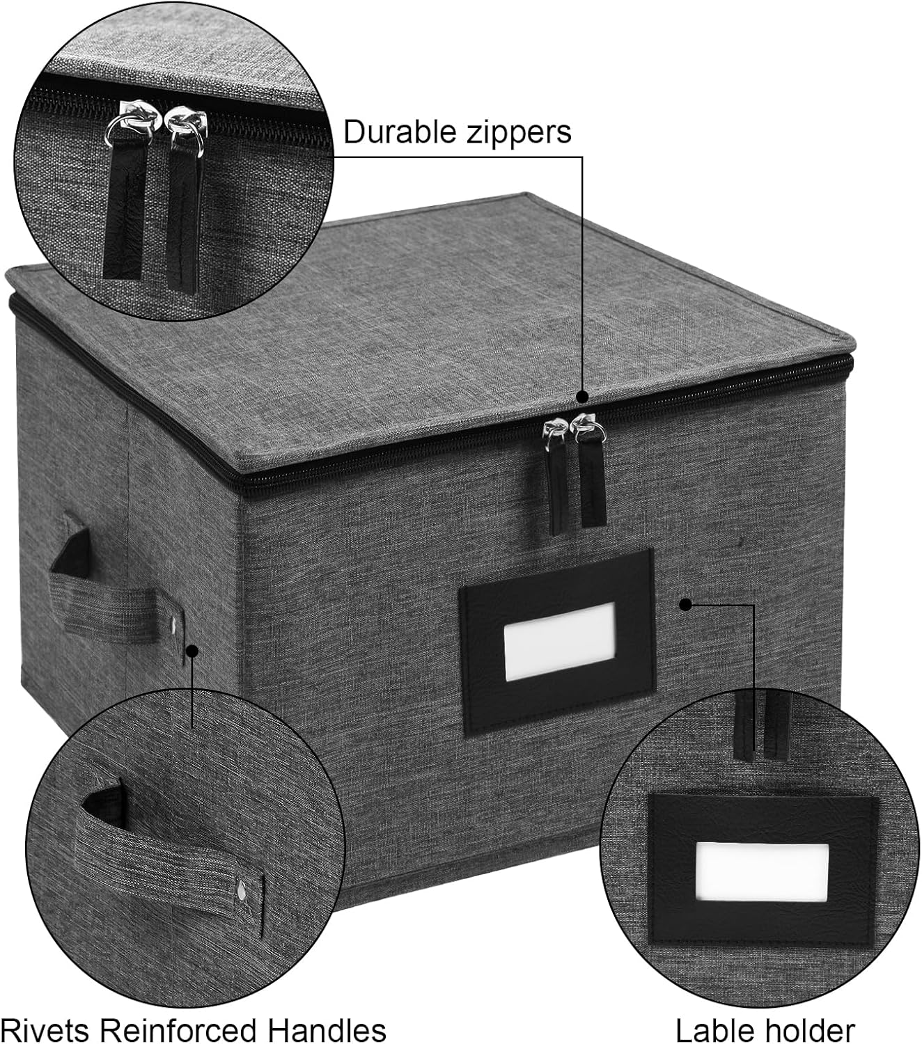 Mayniu China Storage Containers Hard Shell, 12" Plate Storage Containers for Dishes, Stackable Dinnerware Storage with 48 Felt Dividers (4 Pack Black)