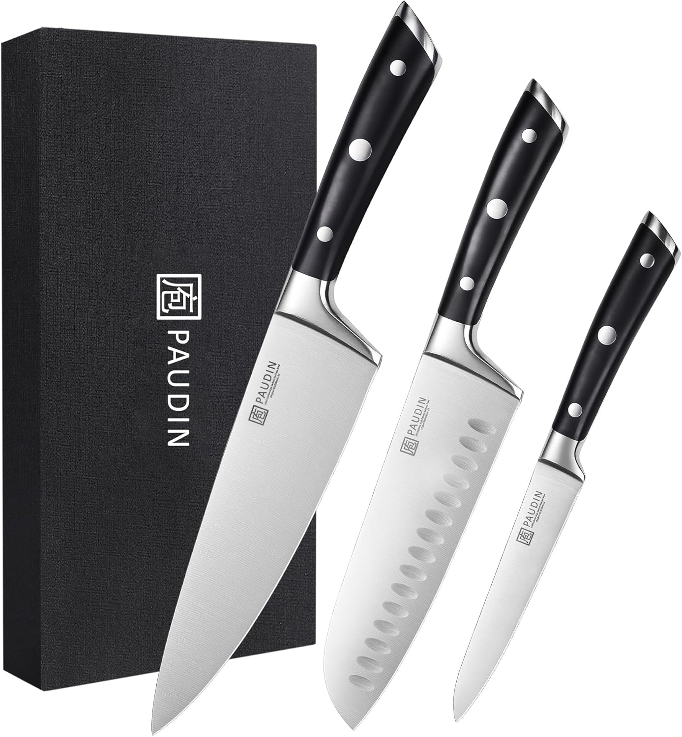 PAUDIN Kitchen Knives Set, Switzer 3-Piece Chefs Knife Set High Carbon Stainless Steel with Ultra Sharp Blade & Plastic Handle Professional Chef Knives