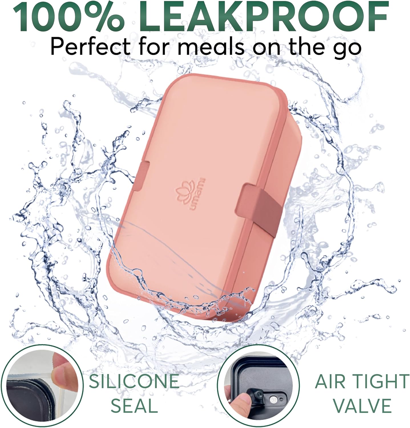 Umami Lunch Box Containers w/ 4 Utensils, Sauce Jar, Nestable Space-Saving Bento Box Adult, 100% Leakproof, Microwavable Lunch Containers for Adults, Design Award Winner, Coral Pink, 30 oz