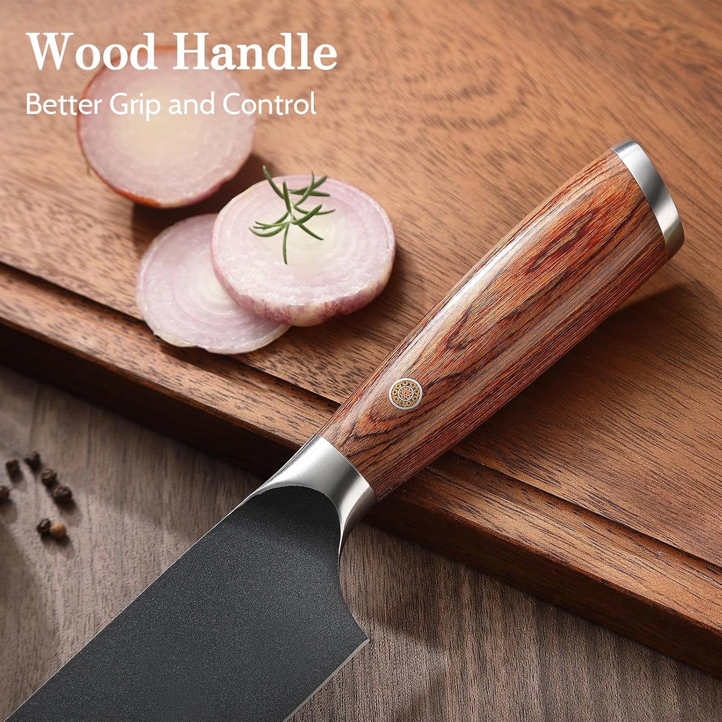 Kitchen Knife Set, 3 Pieces Japanese High Carbon Stainless Steel Chef Cooking Knife Set, Ultra Sharp Professional Chef Santoku Utility Knives (Black)