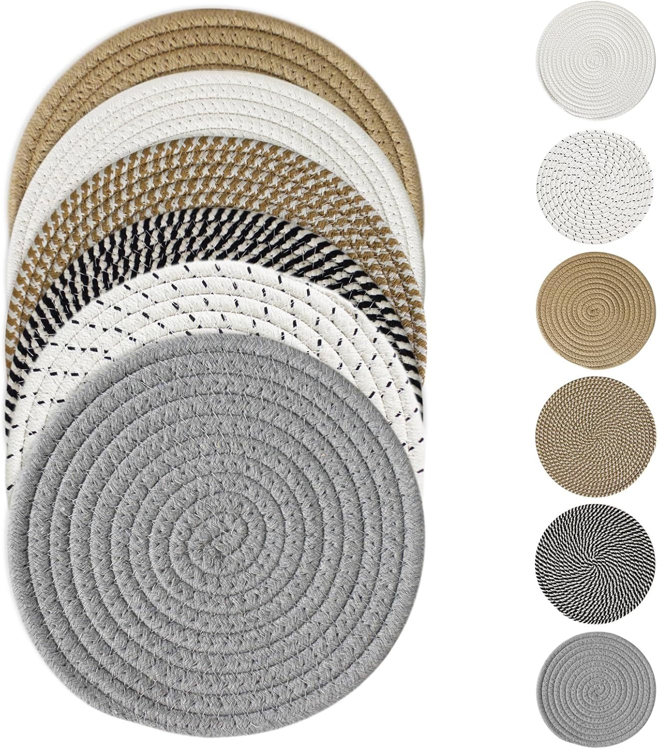 RIOOP Trivets for Hot Dishes Pots and Pans, 8 Inches Heat Resistant Large Coaster for Kitchen, Anti Stain Hot Pads Plate Mats for Countertops Table Kitchen Essentials Farmhouse Halloween Decor, 6 Pcs