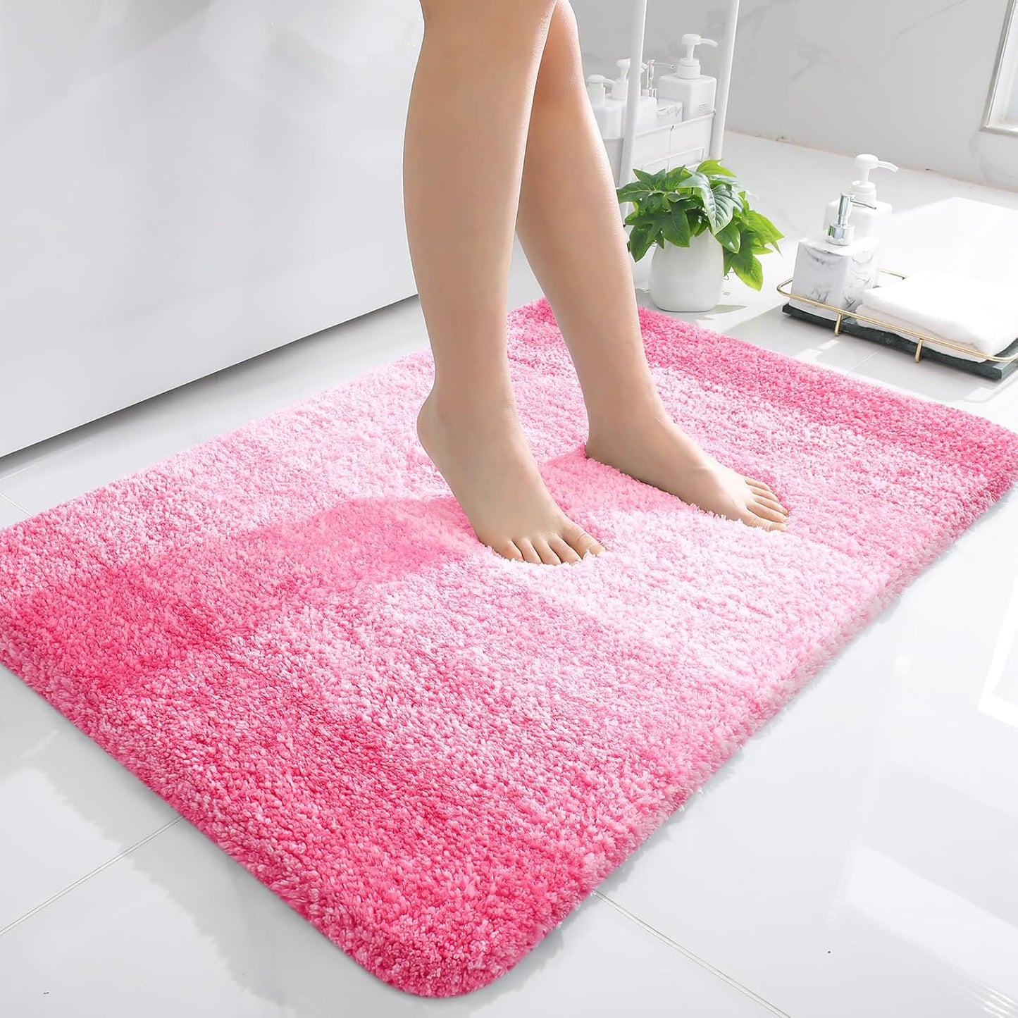 OLANLY Bathroom Rugs Mat 36x24, Extra Soft Absorbent Microfiber Bath Rugs, Rubber Backing, Quick Dry, Machine Washable Bath Mats for Bathroom Floor, Tub and Shower, Home Decor Accessories, Pink