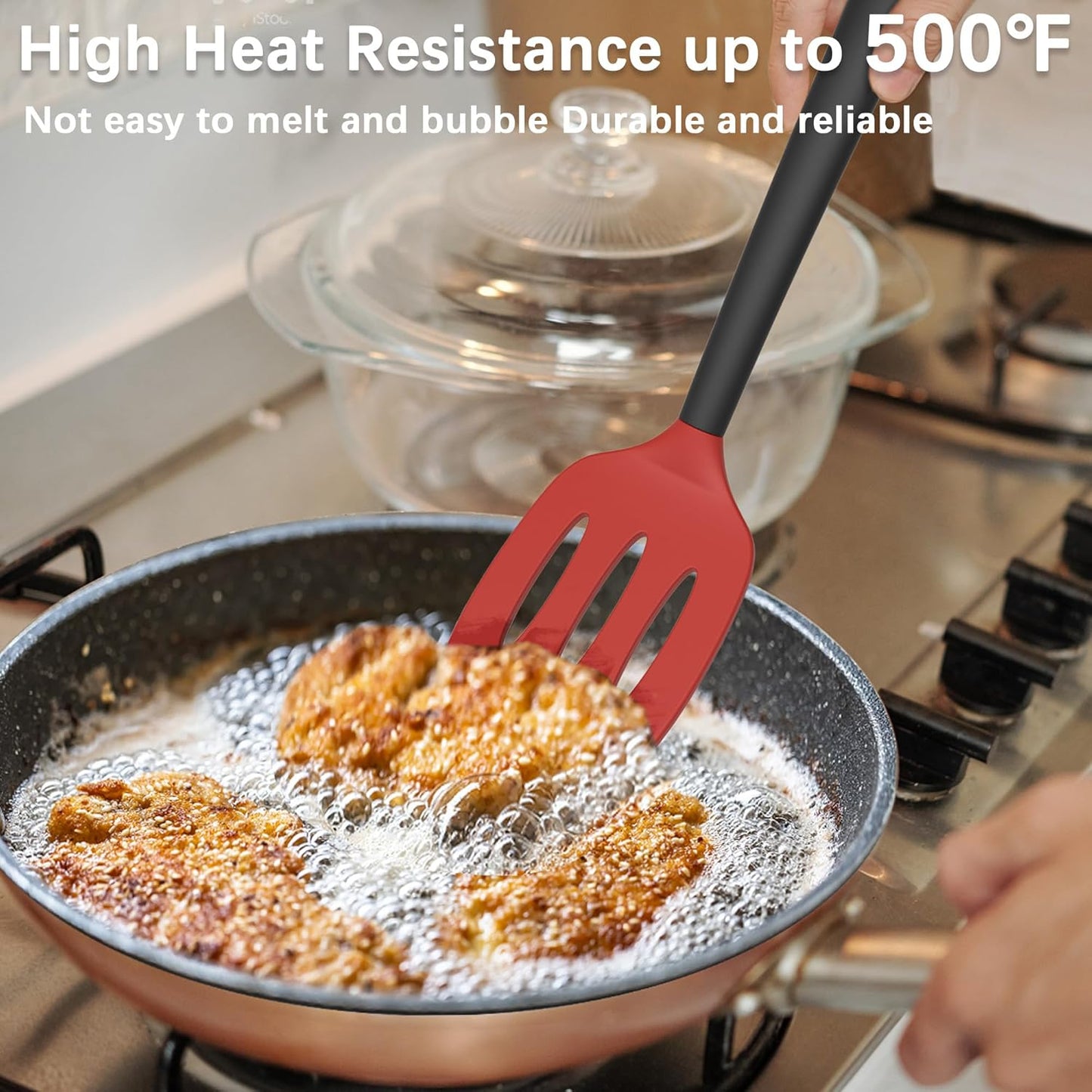 Coukre 2 Pack Silicone Spatula Set, High Heat Resistant, BPA Free Kitchen Spatula, Solid & Slotted Turner for Non-Stick Pans, Sautéing, and Flipping (2, Red)