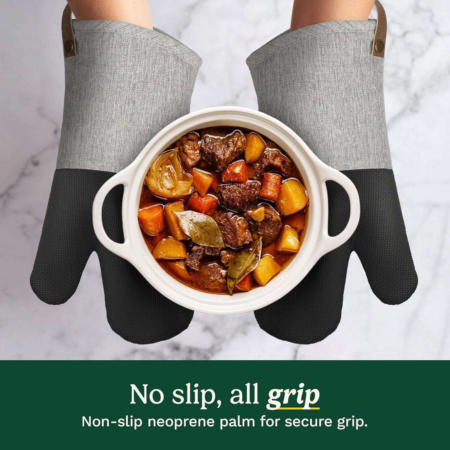 Cuisinart Heritage Kitchen Oven Mitts – Heat-Resistant Kitchen Mitts for Oven with Non-Slip Neoprene Palm, Long Cuff, and Cotton Filling – Durable Oven Gloves (Textured Gray)