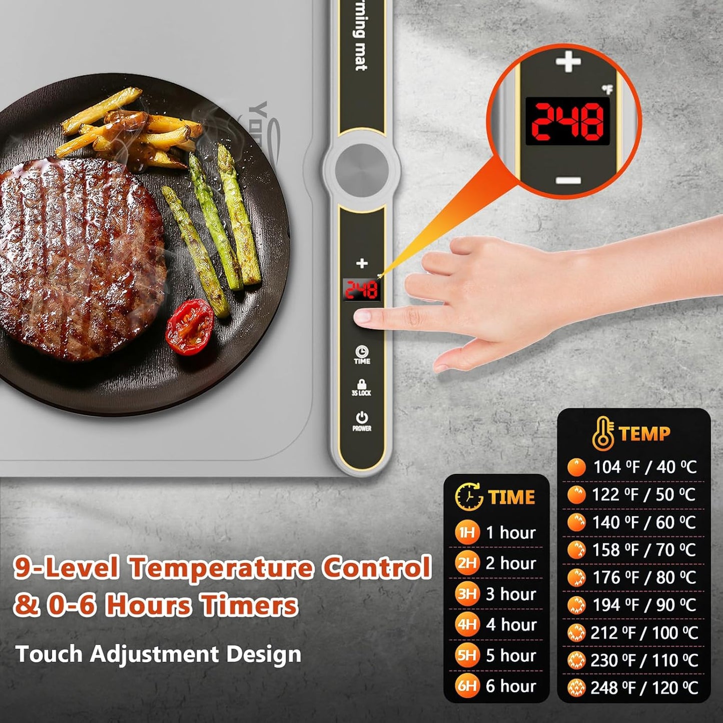 Warming Mat for Food Extra Large - Food Warming Mat, 31.7"x15" Heating Mat for Food with 9 Temperature Settings and 6H Timer, Full Surface Heating Warming Tray for Parties Daily Use(Gray)
