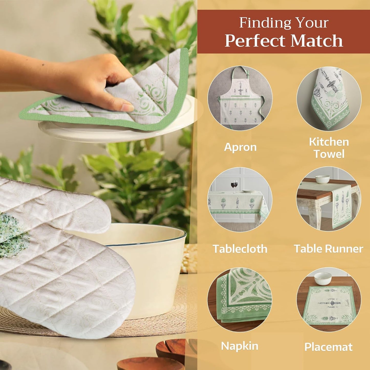 Maison d' Hermine Oven Gloves 100% Cotton Oven Mitt 7" x 13" with Loop Heat Resistant, BBQ, Cooking Gloves, Baking, Grilling, Kitchen, Handling Hot Pans Spring/Summer (Pack of 1, Jardin Du Roy)