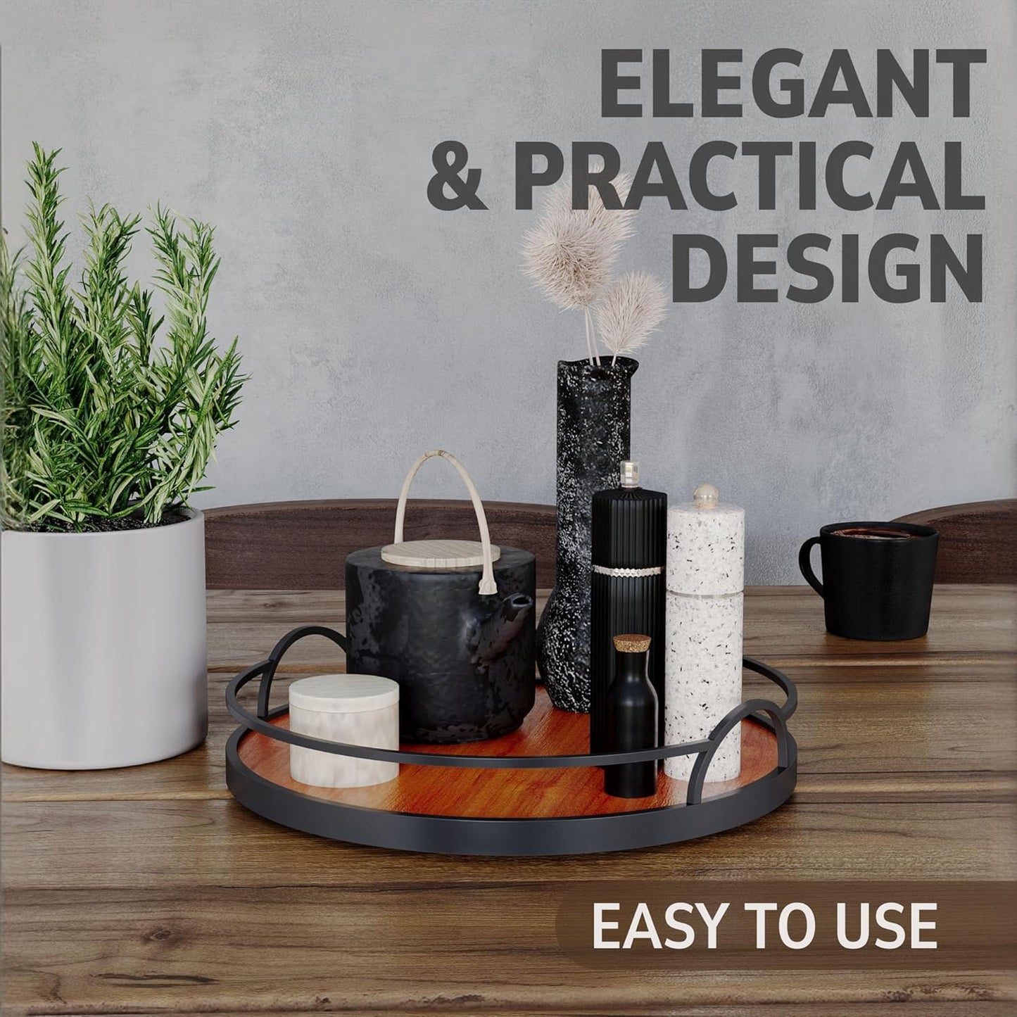 Lazy Susan Organizer - 10'' Wooden Lazy Susan for Table Top - Turntable Tray for Cabinet - Kitchen Countertop Organizer - Small Rotating Tray for Dining Table