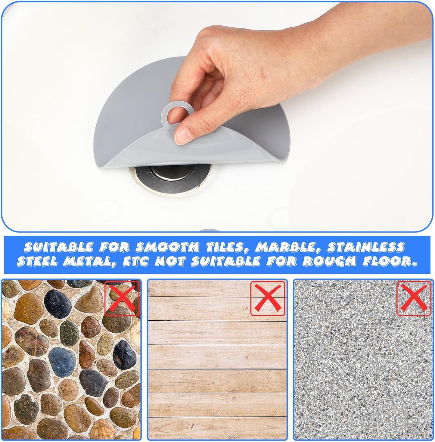 Yinkin 6 Pcs Drain Covers to Keep Bugs Out Silicone Shower Floor Tub Stoppers Bathtub Drain Stoppers Sewer Anti-Odor Mats Deodorizing Plugs for Bathroom(6 x 6 Inch,Round,Grey)