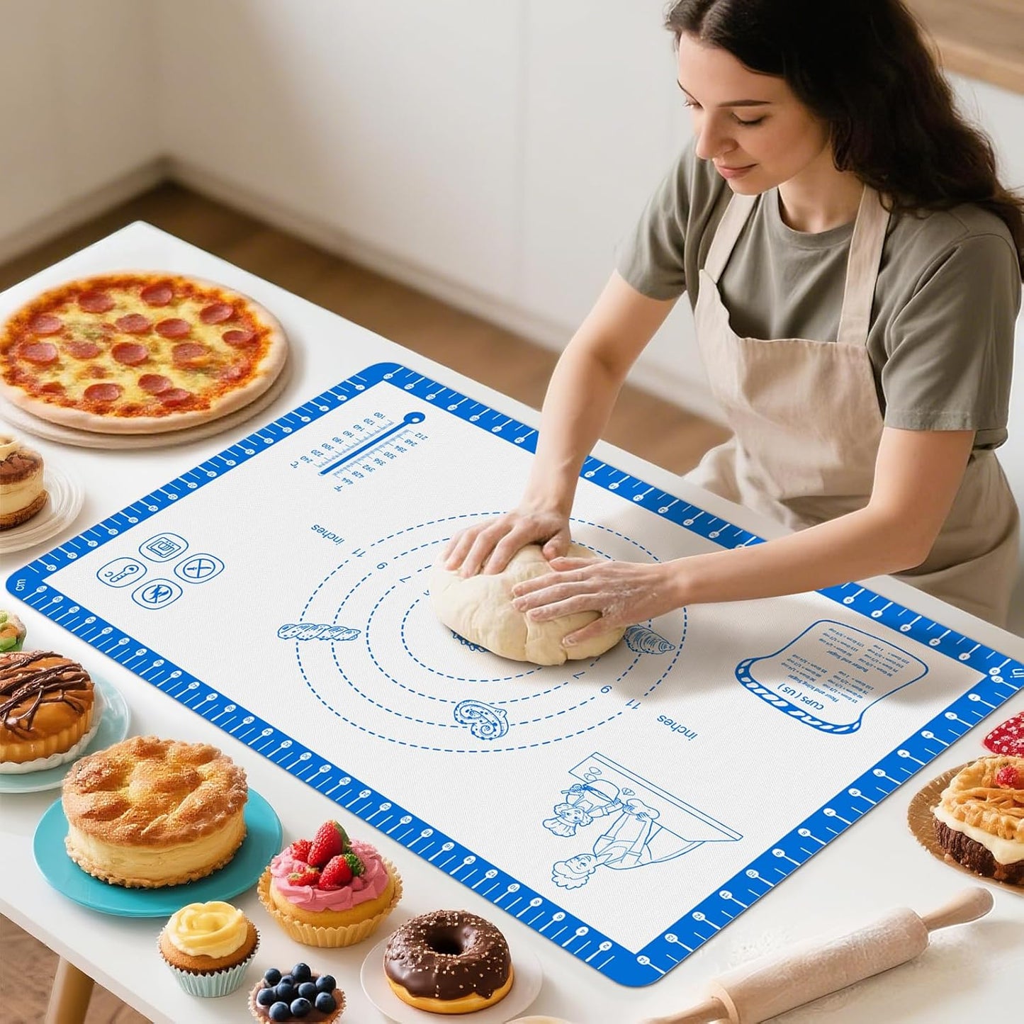 Silicone Baking Mat With 10 Recipes,Silicone Macaron Baking Sheet for Cookie, Pizza, Surdough, Pastry,Dough Rolling out, Non Stik and 480°F Oven Safe