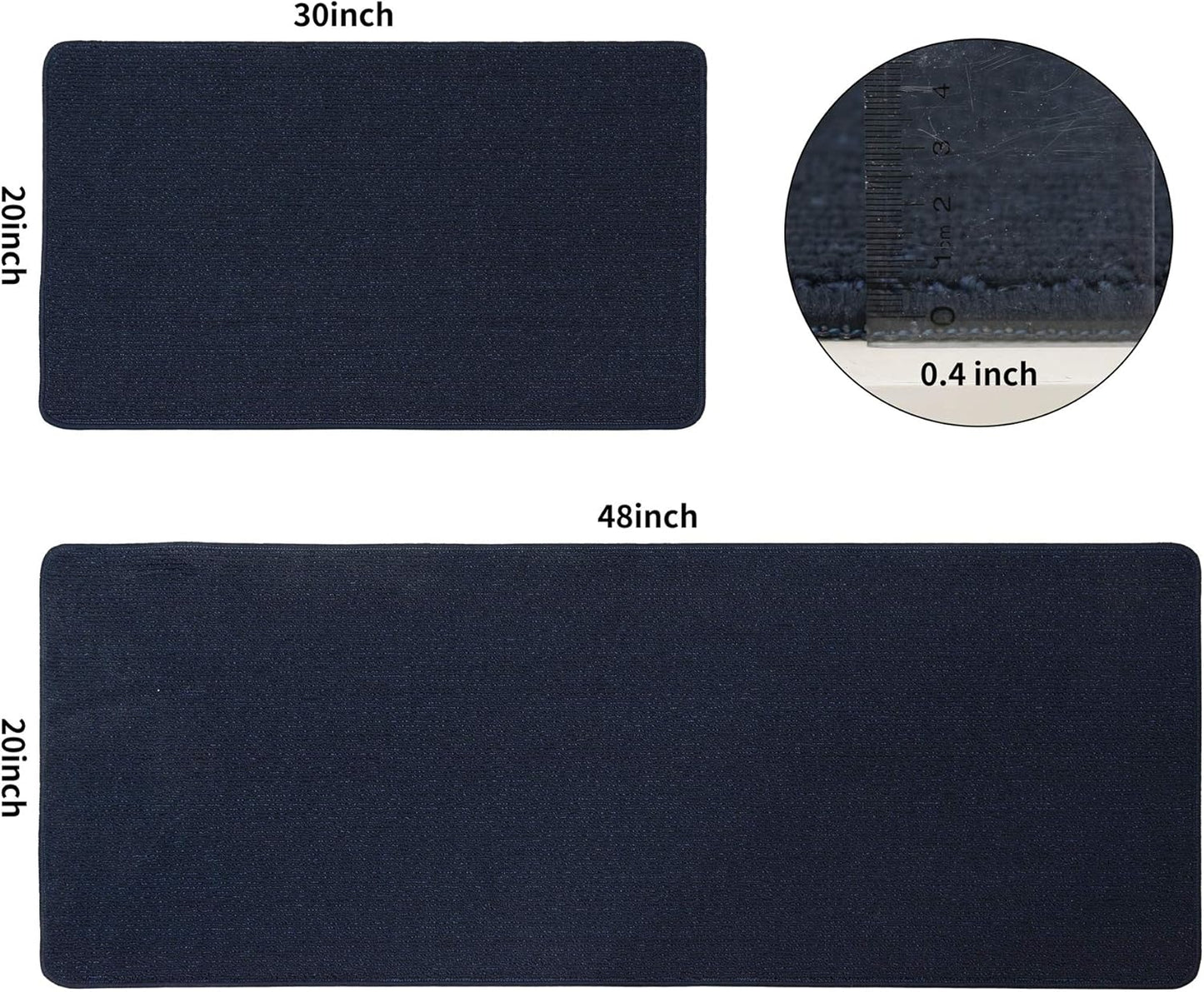COSY HOMEER 20x30 Inch/20X48 Inch Kitchen Rug Mats Made of 100% Polypropylene Strip TPR Backing 2 Pieces Soft Kitchen Mat Specialized in Anti Slippery and Machine Washable,Navy