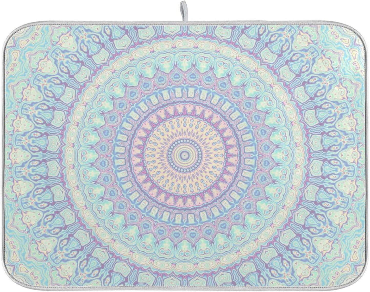 Mandala Bohemian Dish Drying Mat for Kitchen Counter Boho Ethnic Absorbent Microfiber Drying Pad, Large 18x24 in, Reversible Drainer Mats