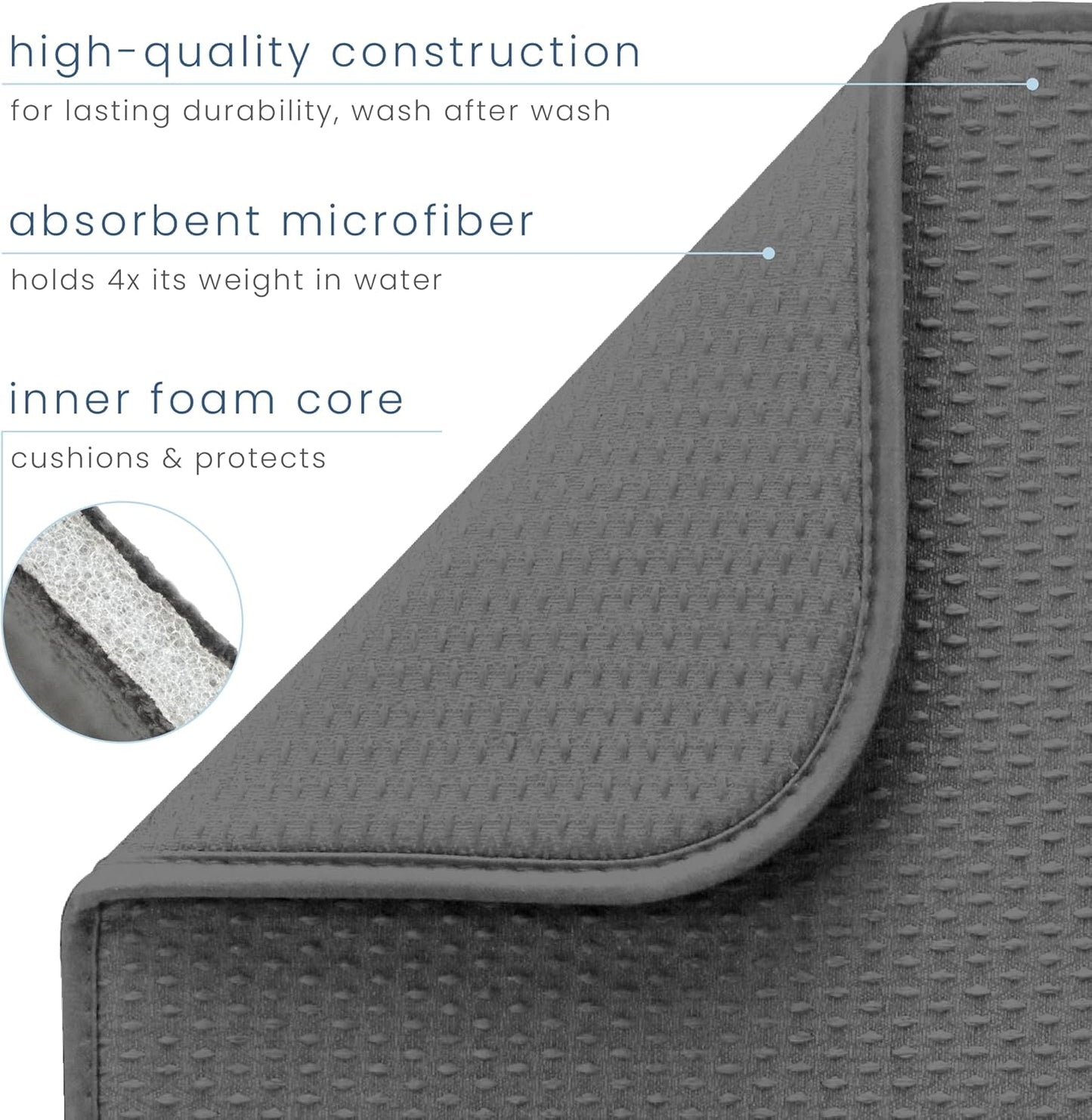 S&T INC. Dish Drying Mat XL, 18” x 24”, Absorbent Microfiber Kitchen Counter Mat, Drying Pad for Dishes, Utensils, Pots and Pans, Extra Large, Diamond Texture, Grey