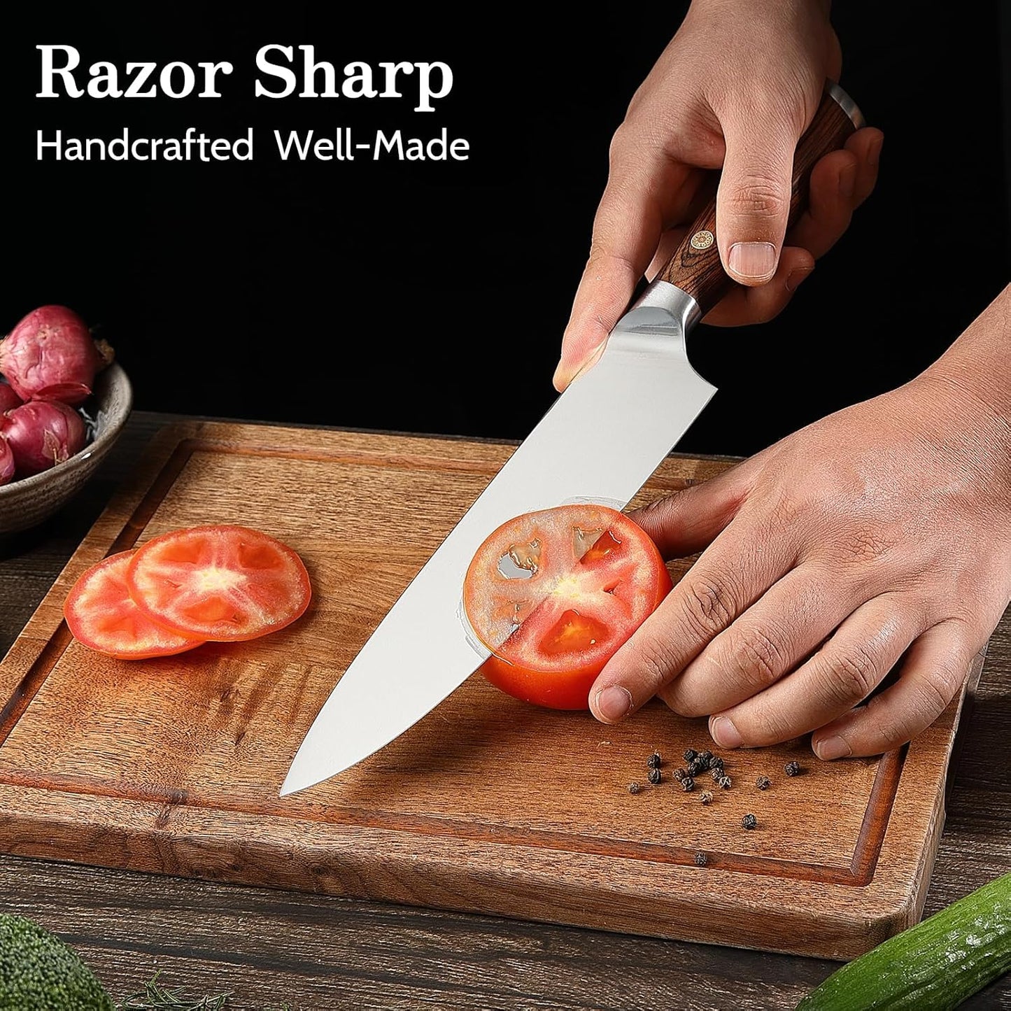 Kitchen Knife Set, 3 Pieces Japanese High Carbon Stainless Steel Chef Cooking Knife Set, Ultra Sharp Professional Chef Santoku Utility Knives (Silver)