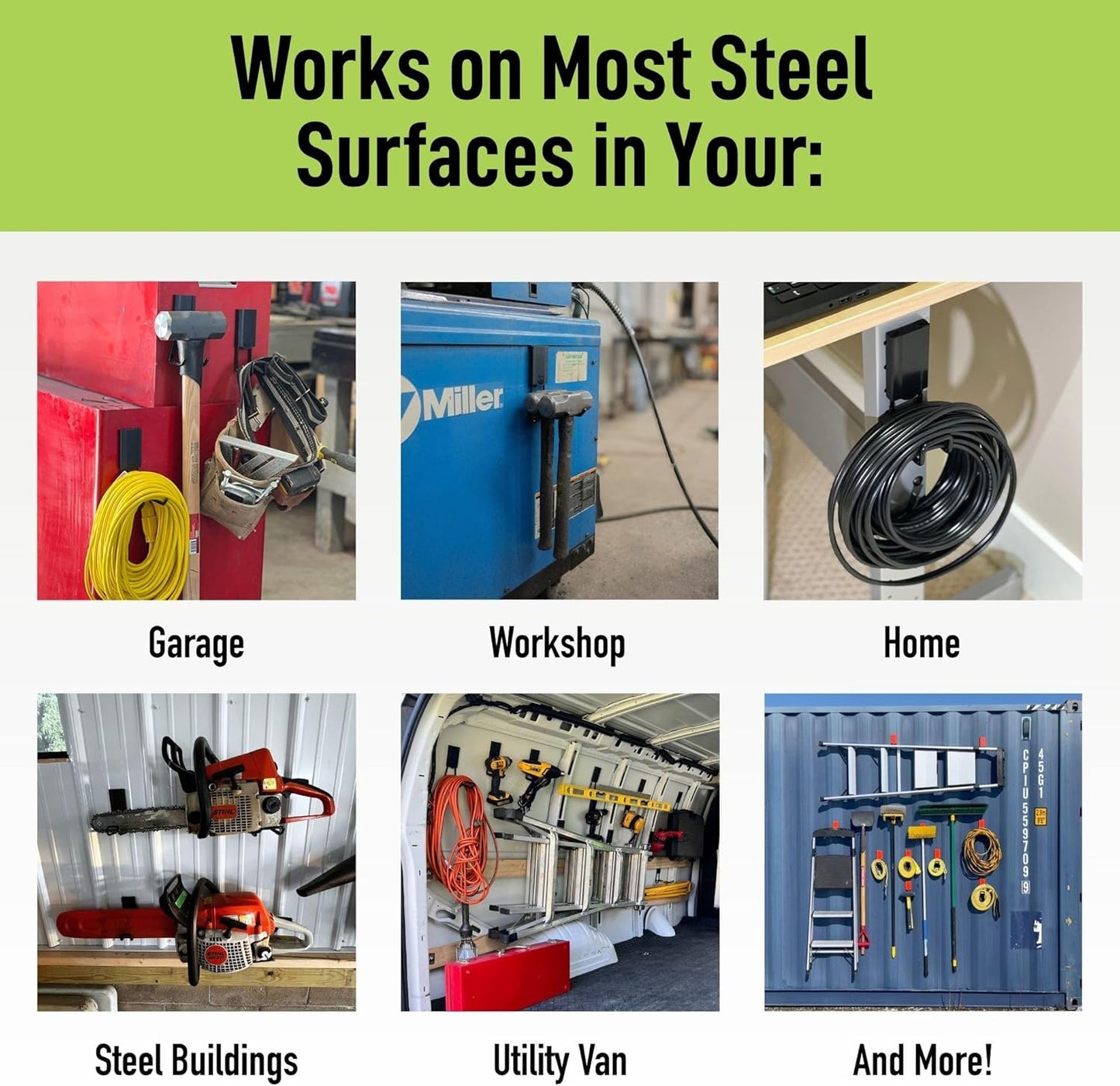 GATOR MAGNETICS MIDI 2.5 & 4" Open Hooks, 25 lb Heavy Duty Magnetic Hooks for Steel Surfaces, Patented Easy-Release, Non-Slip Grip – Storage & Organization, Garage, Shed, Home, Cleaning Tools -4 Pack