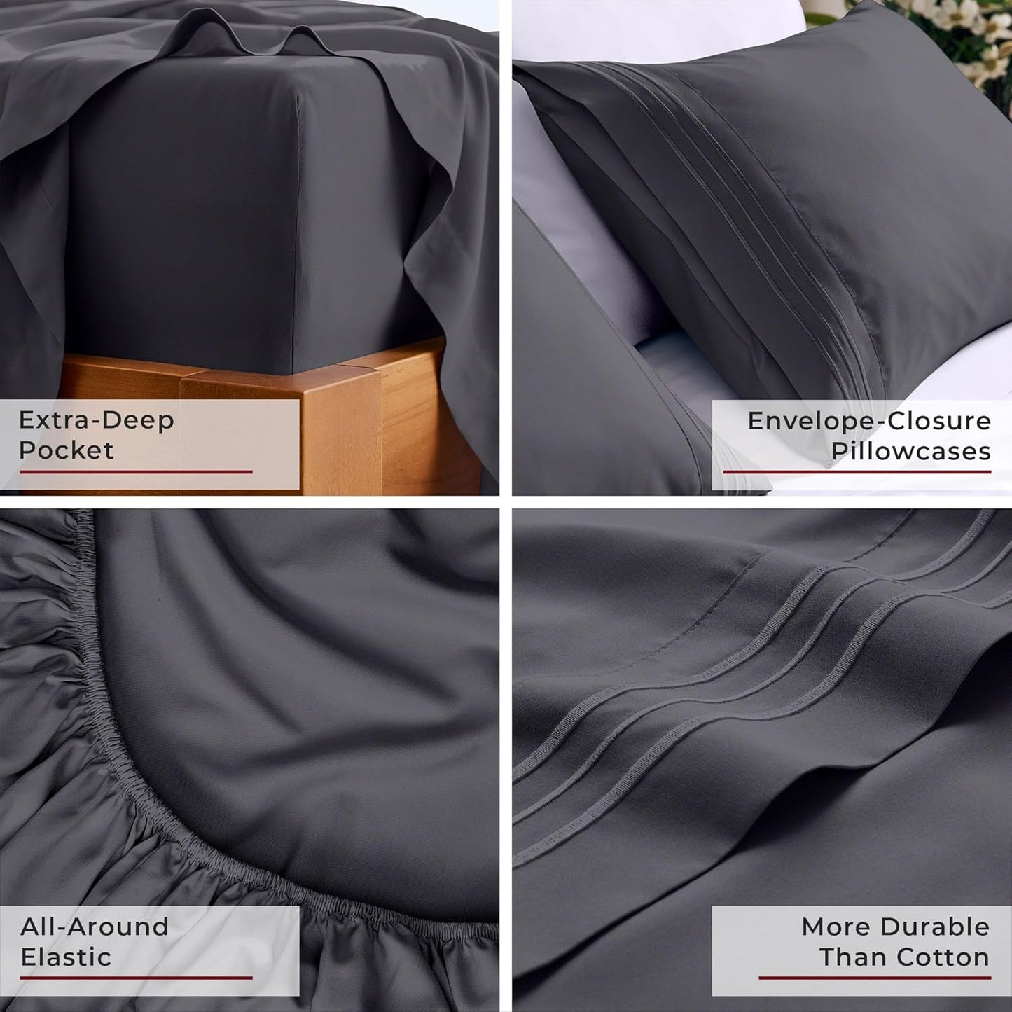 Mellanni Twin Sheets Set - 3 PC Iconic Collection Bedding - Hotel Luxury, Extra Soft, Cooling Bed Sheets - Wrinkle, Fade, Stain Resistant (Twin, Charcoal)