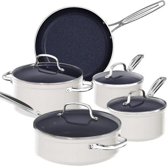 Nuwave 9pc Cookware Set Healthy Duralon Blue Ceramic Nonstick Coated, Diamond Infused Scratch-Resistant, PFAS Free, Oven Safe, Induction Ready & Evenly Heats, Tempered Glass Lids & Stay-Cool Handle
