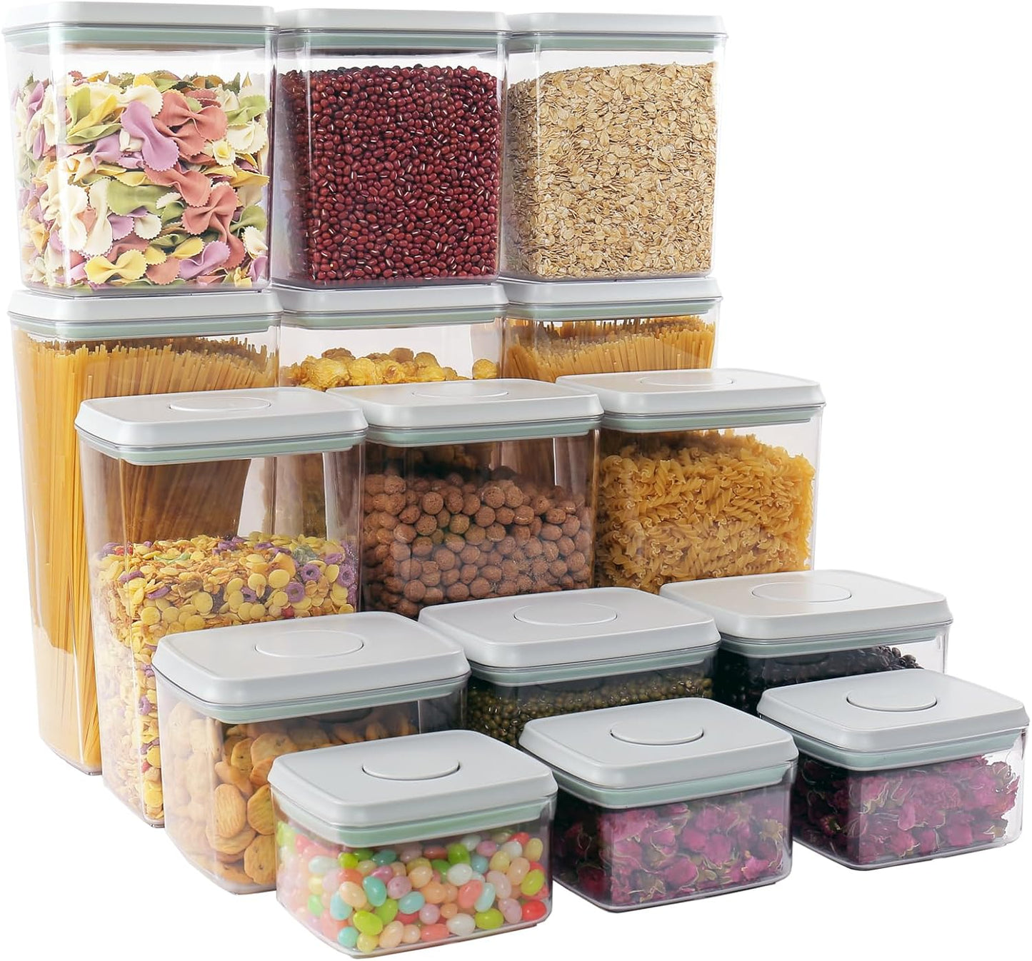 Pop Containers with Lids - Stackable Airtight Food Storage, Kitchen Pantry Storage Containers for Snacks Candy Salt Herbs Spices BPA-Free (15PCS (0.5 + 1.2 + 2.0 + 2.7 + 3.3 Qt) * 3)