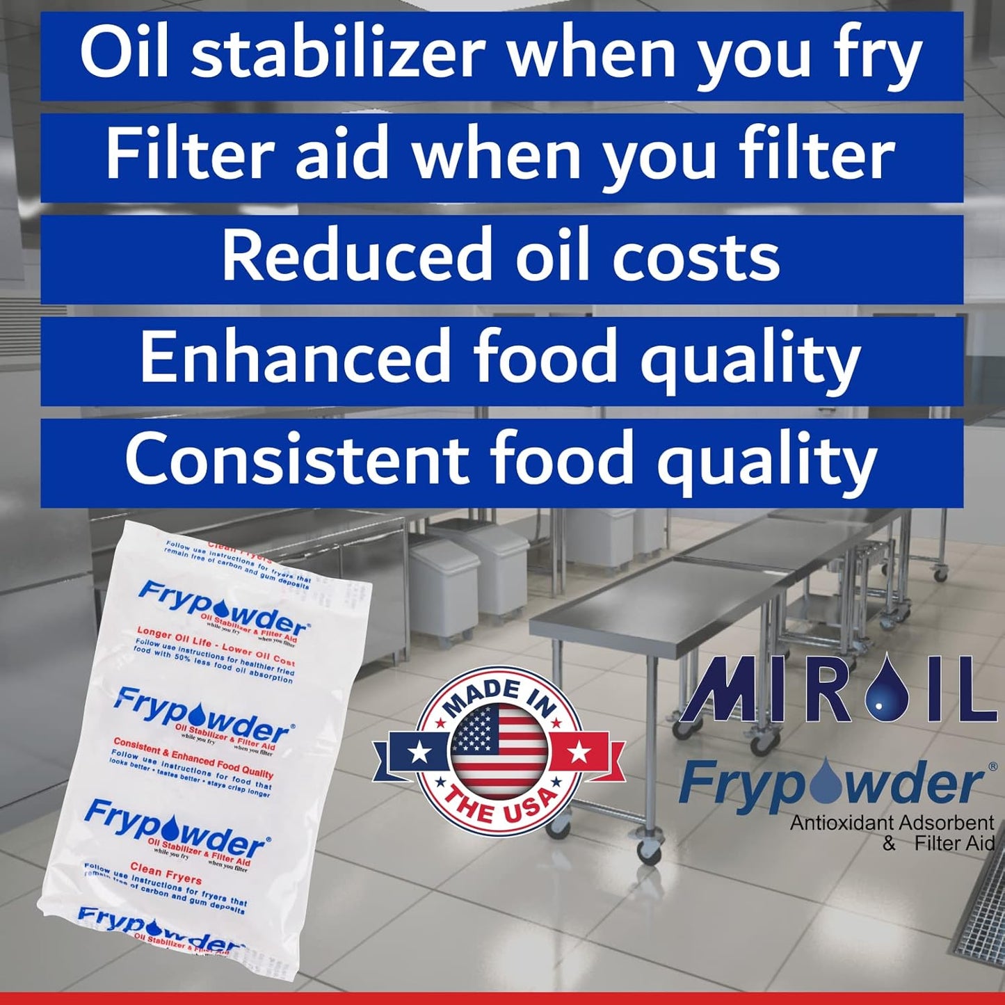 MirOil P100 Fry Powder Oil Stabilizer and Filter Aid, 90 x Size C Portion Pack(160ML Each) Fry Powder, Food Centers Cook Hotter, Deep Fryer Cooking Oil Saver Helps Save Grease & Remove Carbon Deposits