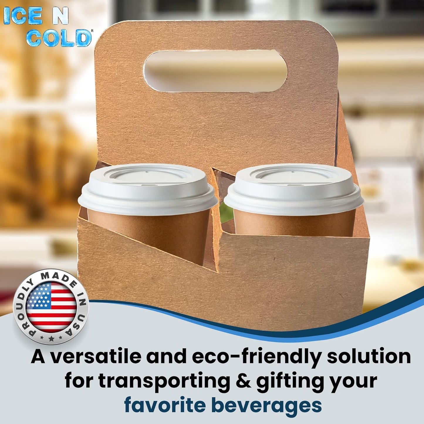 4 Cup Drink Carrier with Handle | Kraft Paperboard Holder Disposable for Hot or Cold Drinks Food Delivery Services, Uber Eats, Door Dash (225)