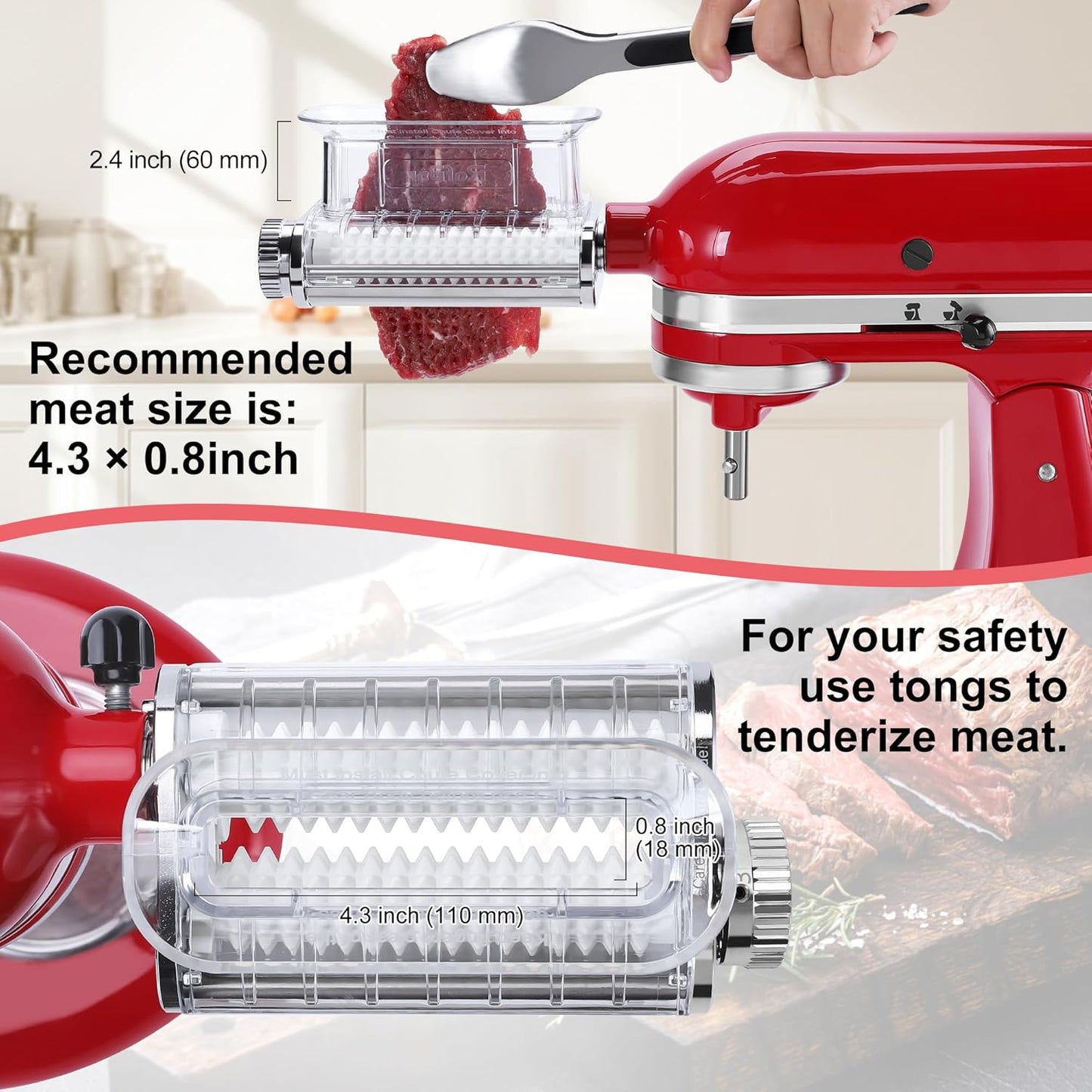 Meat Tenderizer Attachment for Kitchenaid Stand Mixers, 3 Adjustable Thickness, Meat Tenderizer Machine with Transparent Cover, Meat Cuber Accessories for Kitchen aid, Dishwasher Safe