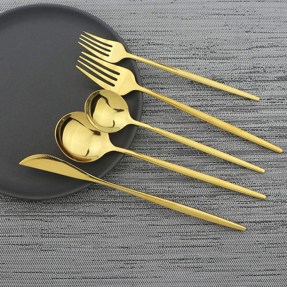 Shiny Gold Silverware Set, JASHII 20-Piece Stainless Steel Satin Finish Flatware Set, Kitchen Utensil Set, Mirror Polished Tableware Cutlery Set for Home and Restaurant, Dishwasher Safe