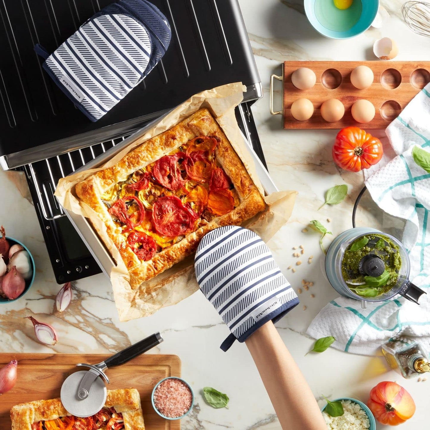 KitchenAid Albany Mini Oven Mitt 2-Pack Set, Ink Blue, 5.5"x8"