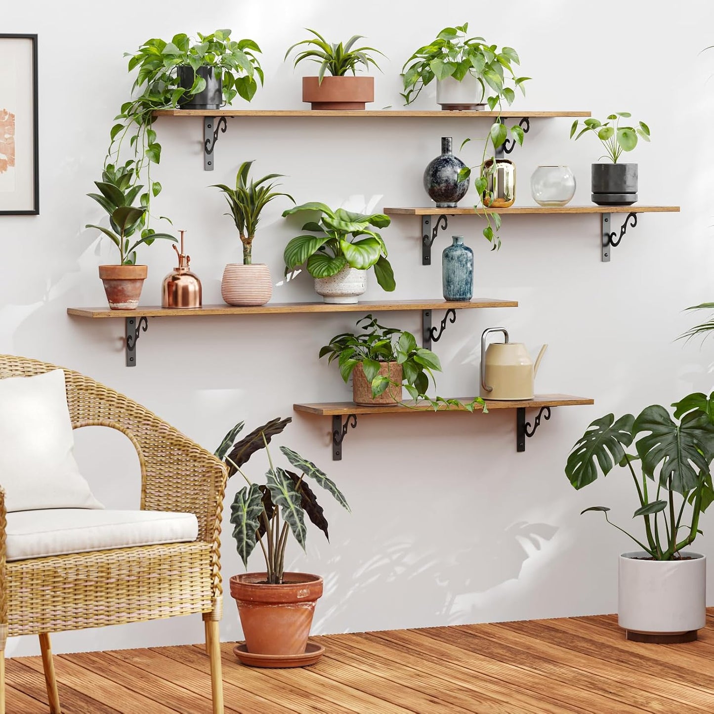 DINZI LVJ Long Wall Shelves, 55.1" Large Floating Shelves Set of 2, Wide Display Shelf Wall Mounted with Brackets, Easy Hanging for Living Room, Toilet, Office, Bedroom, Rustic Brown