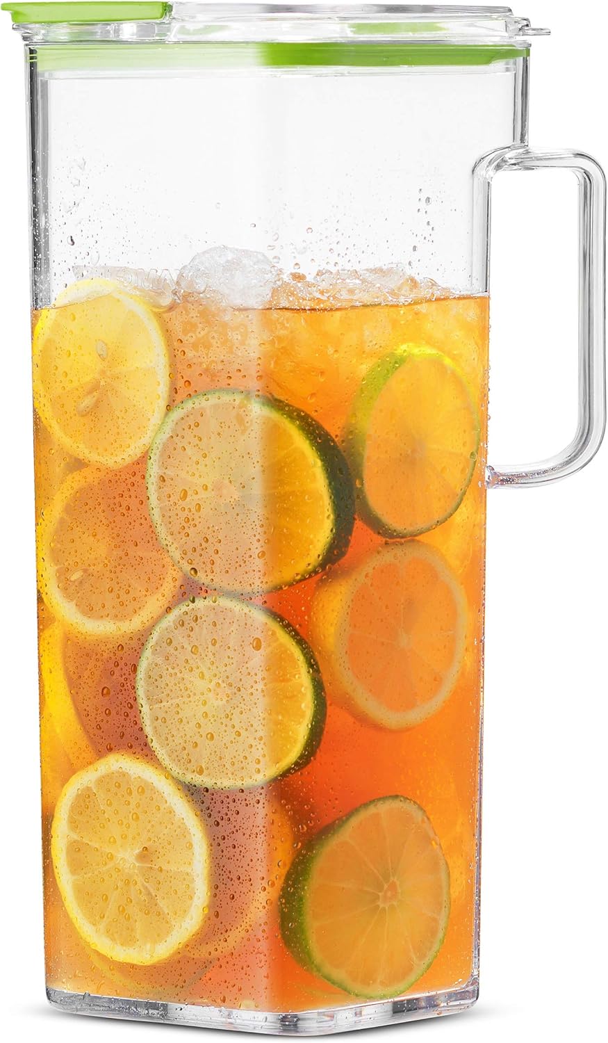 Komax Large Plastic Water Pitcher with Lid Square Water Carafe – BPA-Free, Dishwasher Safe – Water, Tea, or Juice Containers with Lids for Fridge (2.3 Liters)