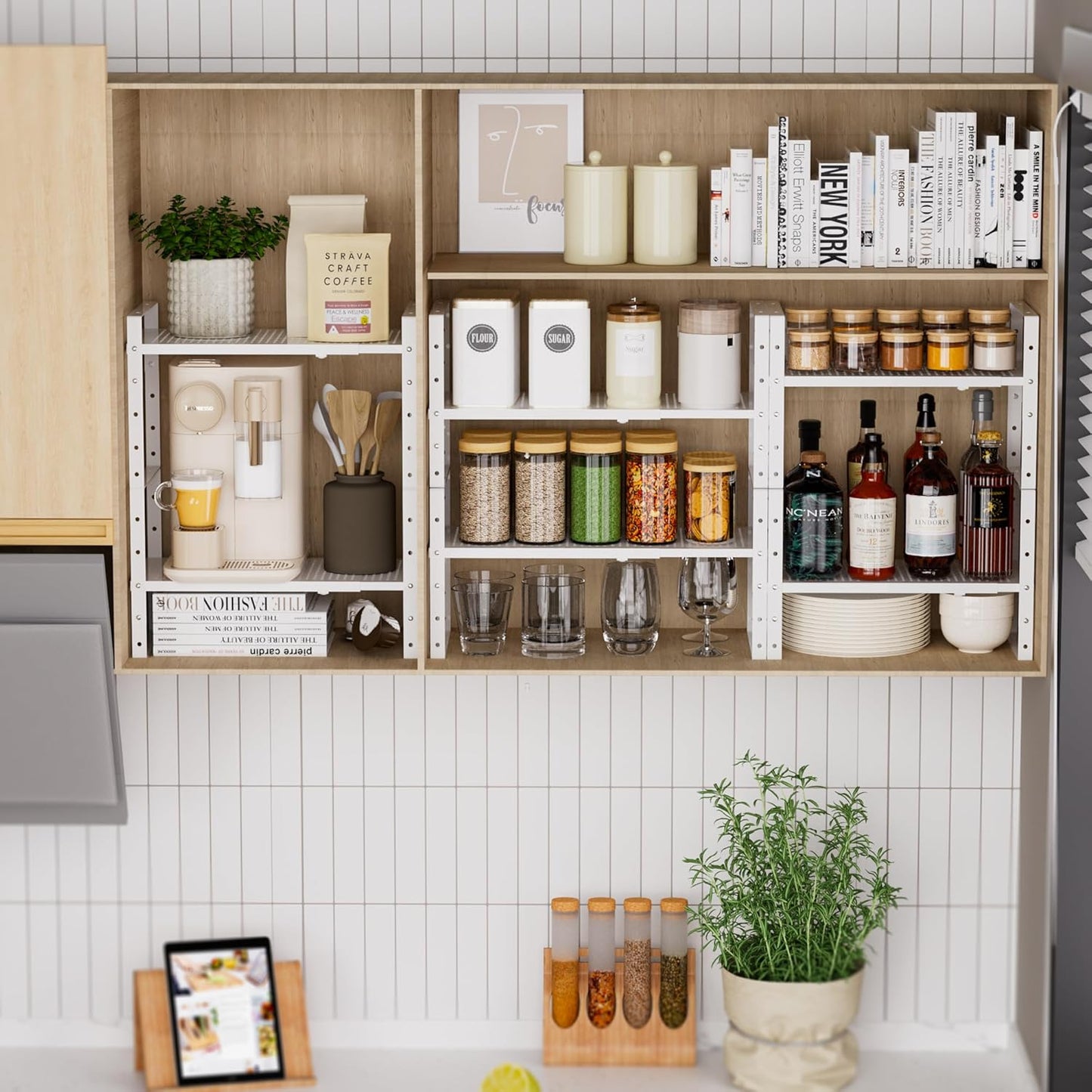 Expandable Shoe Rack Stackable Metal Pantry Storage Shelves Stand Adjustable Height Cabinet Shelf Organizer Racks Spice Shelving(3PACKS/WHITE,LARGE)