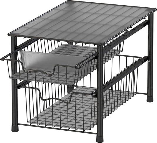 Simple Houseware Stackable 2 Tier Basket Drawer, Black