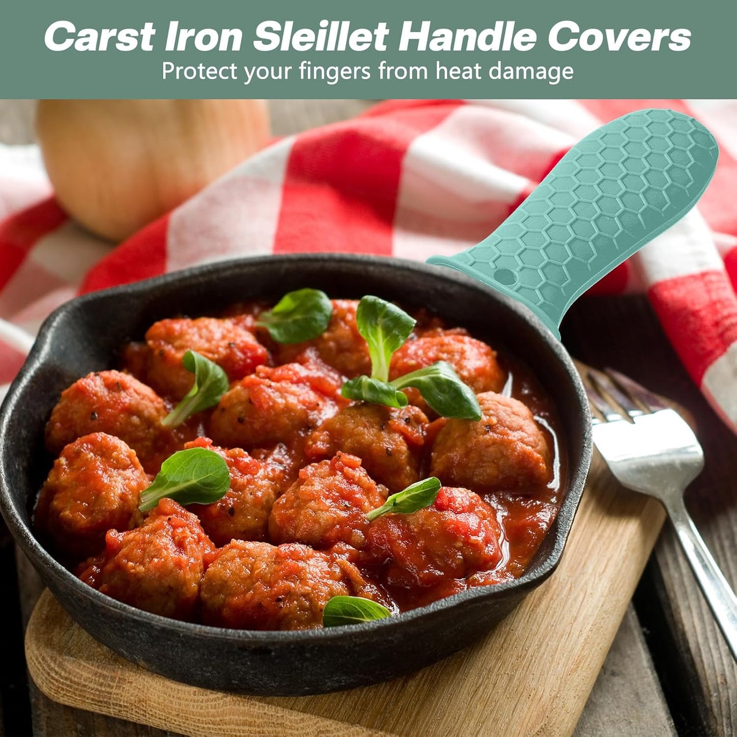 Patelai 2pcs Silicone Handle Cover for Cast Iron Skillet Kitchen Silicone Handles for Pots and Pans Non-Slip Pot Holder Sleeve for Fry Pan Griddles Metal Aluminum Cookware(Bright Green)