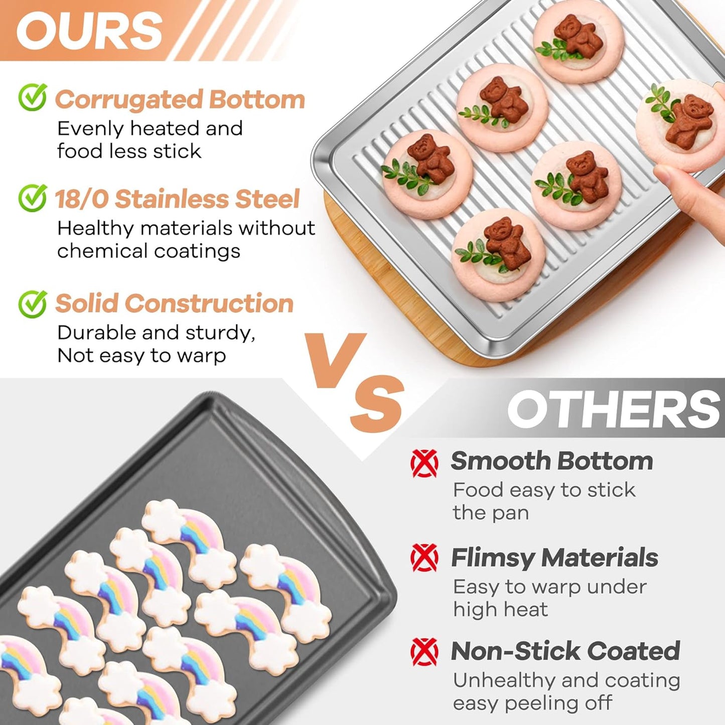 P&P CHEF Baking Oven Pan with Wire Rack, Stainless Steel Baking Oven Sheet Tray, Bacon Pan and Cooling Rack for Cooking Roasting Cookie, Dishwasher Safe & Easy Clean, 12.5 x 9.7 x 1 Inch