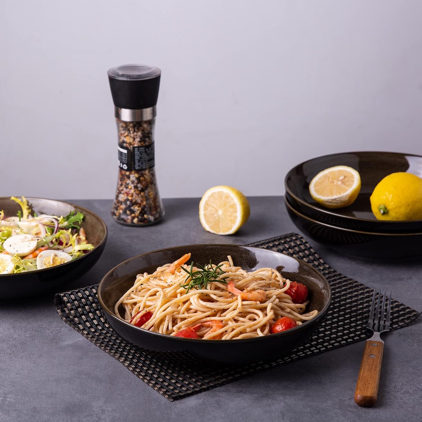 LERATIO Large Pasta Bowls,38oz Ceramic Pasta Bowls,9.0" Reactive Glaze Pasta Bowl Set of 6,Microwave & Dishwasher,Oven Safe,Wide Serving Bowls for Salad,Pasta,Fruit,Scratch Resistant-Coffee