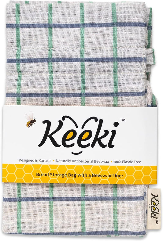 Keeki Bag - The Original Beeswax Lined Bread Bag for Homemade & Sourdough | Reusable Linen Bread Storage | Beeswax Wrap Alternative | Plastic-Free Storage w/Wide Drawstring Closure (Blue)